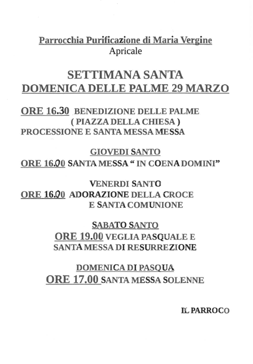 Celebrazioni per la Settimana Santa
